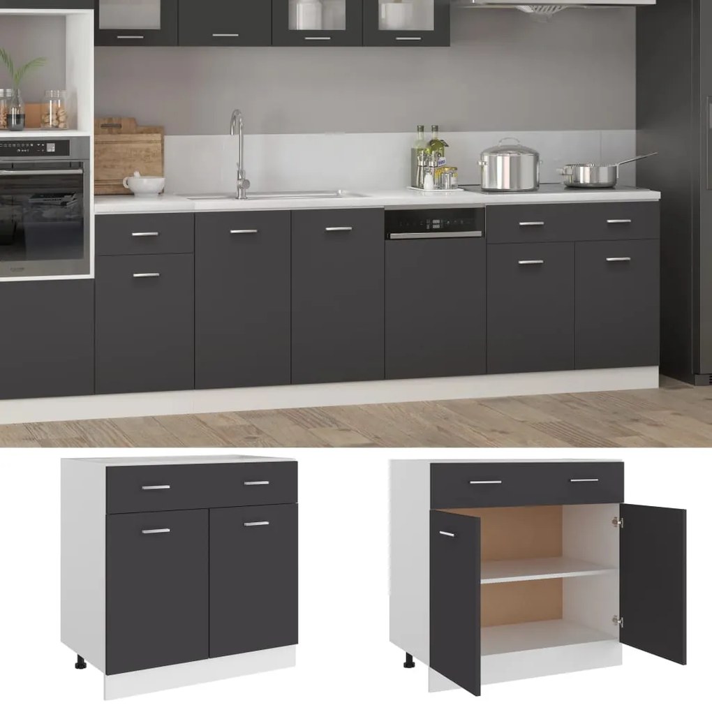 801238 vidaXL Dulap inferior cu sertar, gri, 80 x 46 x 81,5 cm, PAL