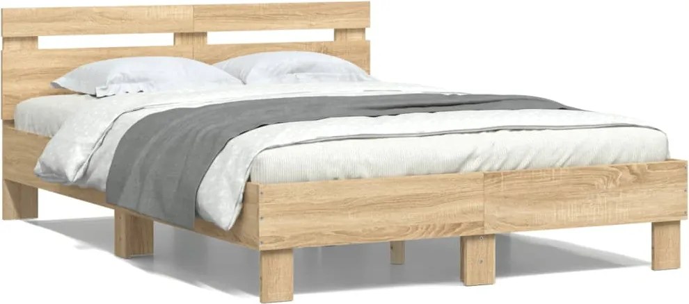vidaXL Cadru de pat cu tăblie stejar sonoma 120x200 cm lemn prelucrat
