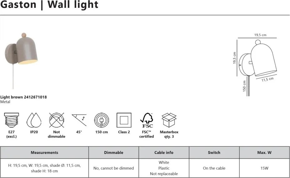 Aplica de perete design nordic Gaston maro deschis