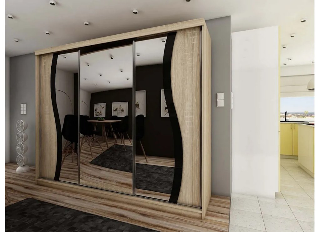 Expedo Dulap dormitor cu oglindă TALIA 9, 250x200x62, sonoma