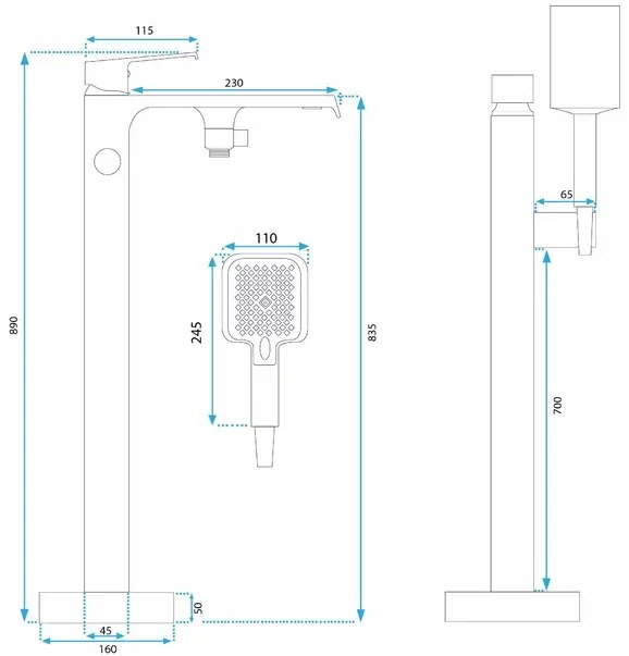 Baterie monocomanda pentru cada freestanding negru periat Rea Clark