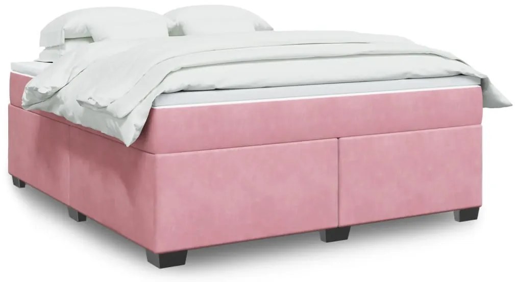 vidaXL Pat box spring cu saltea, roz, 180x200 cm, catifea