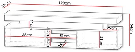 Dulap TV Lesteralo 2D 190 (Negru + lucios negru) (cu iluminat LED albastru). 1106178
