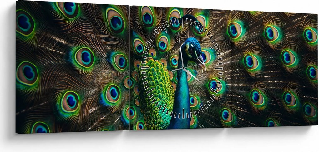 Tablou – Păun (cu ceas) (90x30 cm)