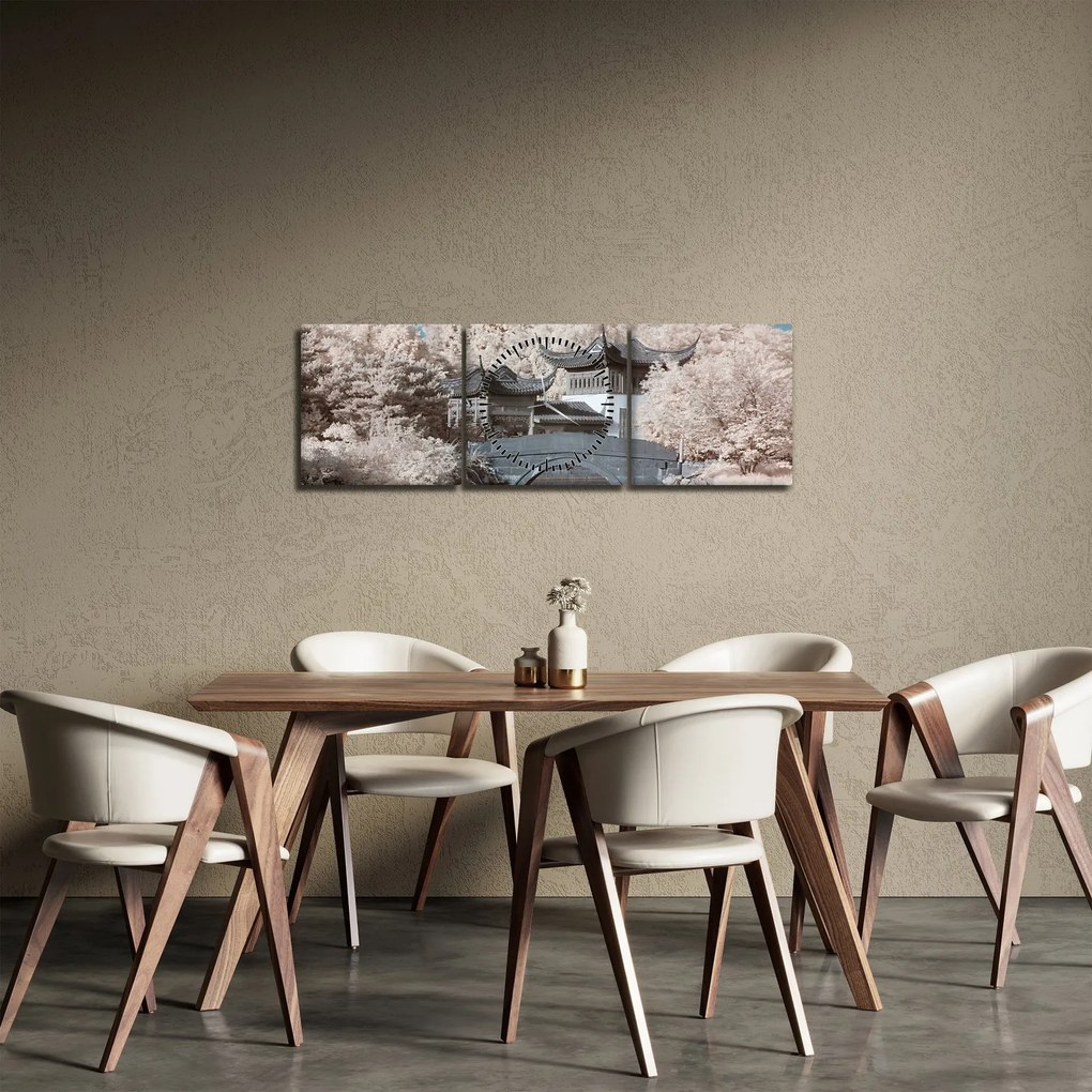 Tablou - pomi înfloriți în Asia (cu ceas) (90x30 cm)