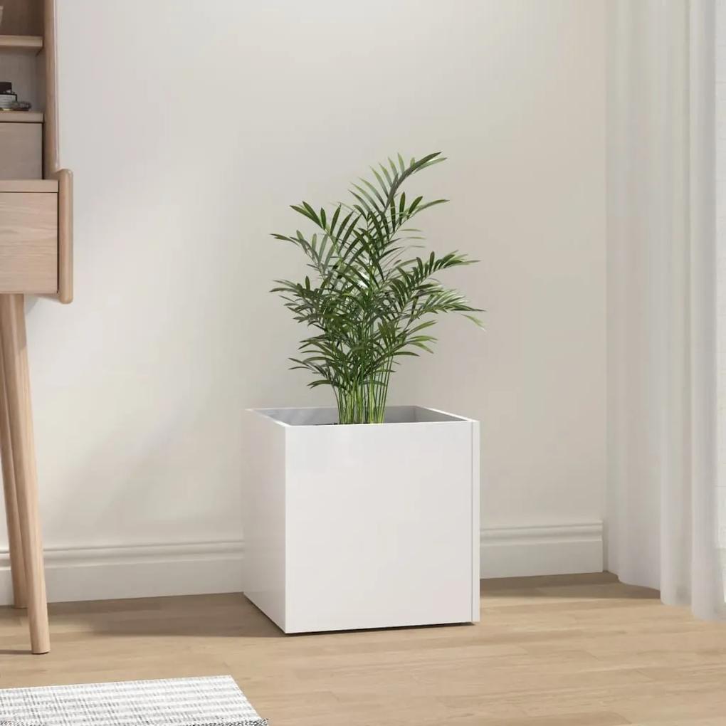 Jardiniera cutie, alb extralucios, 40x40x40 cm, lemn compozit Alb foarte lucios, 1