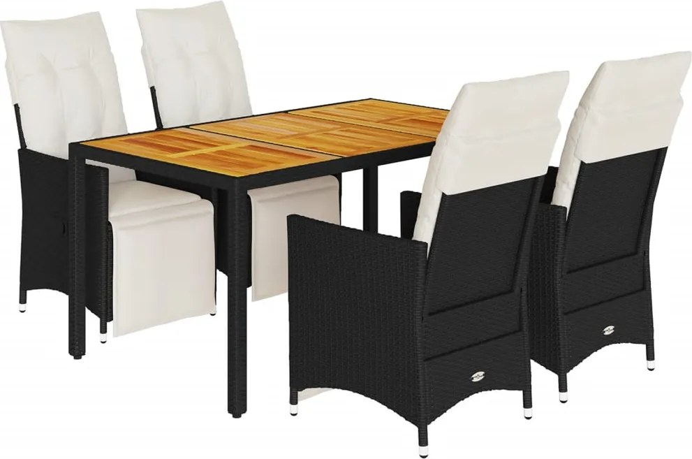 vidaXL Set mobilier de grădină cu perne, 5 piese, negru, poliratan