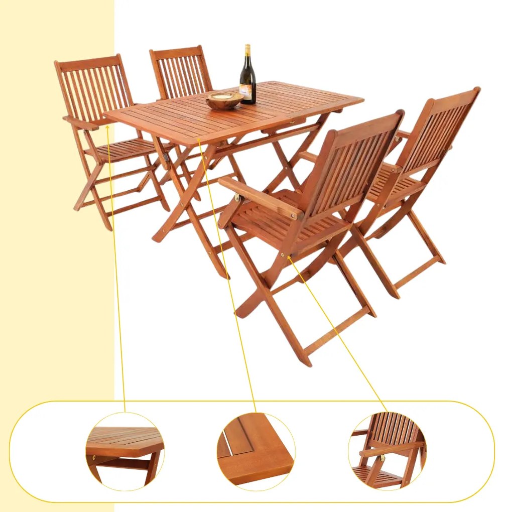 Casaria Set de mobilier SYDNEY, 5 piese, lemn natural