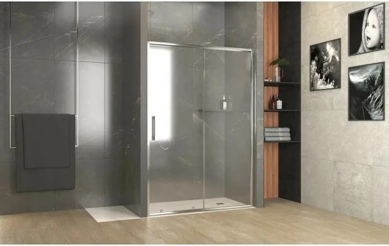 Usa de nisa glisanta Inter Ceramic sticla transparenta fumurie 5 mm profil crom lucios 140 cm