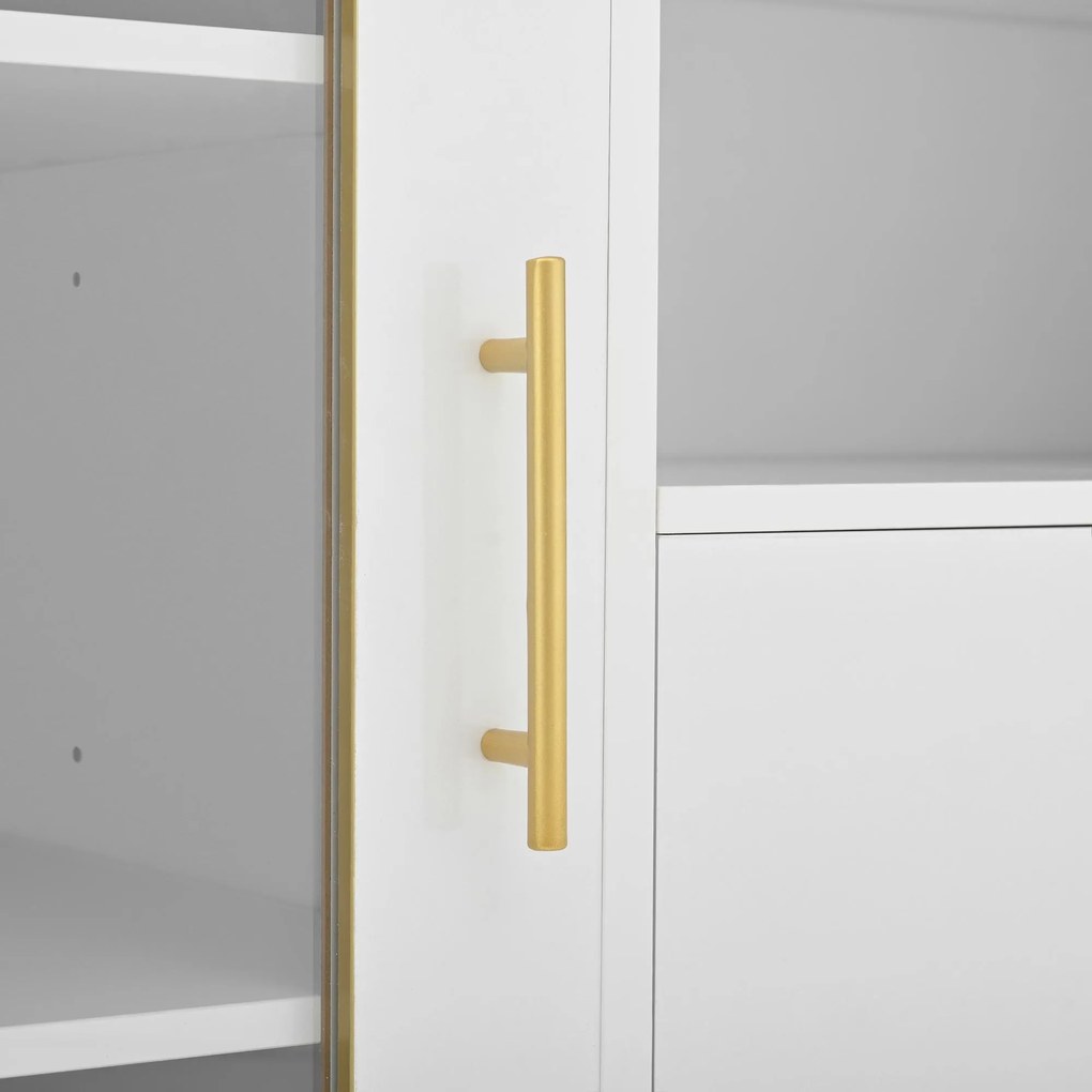 Comodă cu fronturi din sticlă, suport pentru vinuri și mult spațiu de depozitare, 120x38x90 cm, Alb