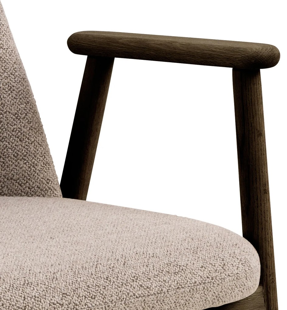 MAZZONI EXPORT RODERIC Bej Latte (material Monza 60)/cadru stejar lăcuit afumat (nuanță nuc) - SCAUN BOUCLÉ DE LEMN RETRO