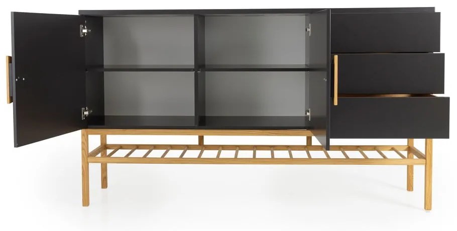 Dulap cu 2 uși și 3 sertare și picioare din lemn de stejar Tenzo Scoop, lățime 176 cm, negru