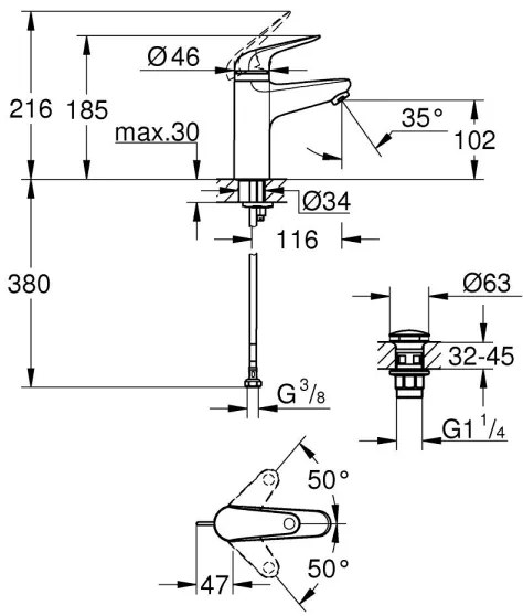 GROHE 24327001 - Baterie pentru lavoar SWIFT, mărime M, crom lucios