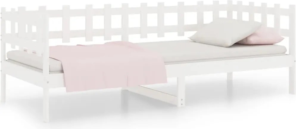 vidaXL Pat de zi fără saltea, alb, 90x190 cm, lemn masiv pin