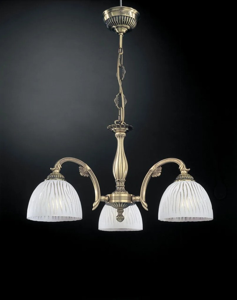 Candelabru cu 3 brate clasic design italian din alama, sticla 5650 RA-L. 5650/3