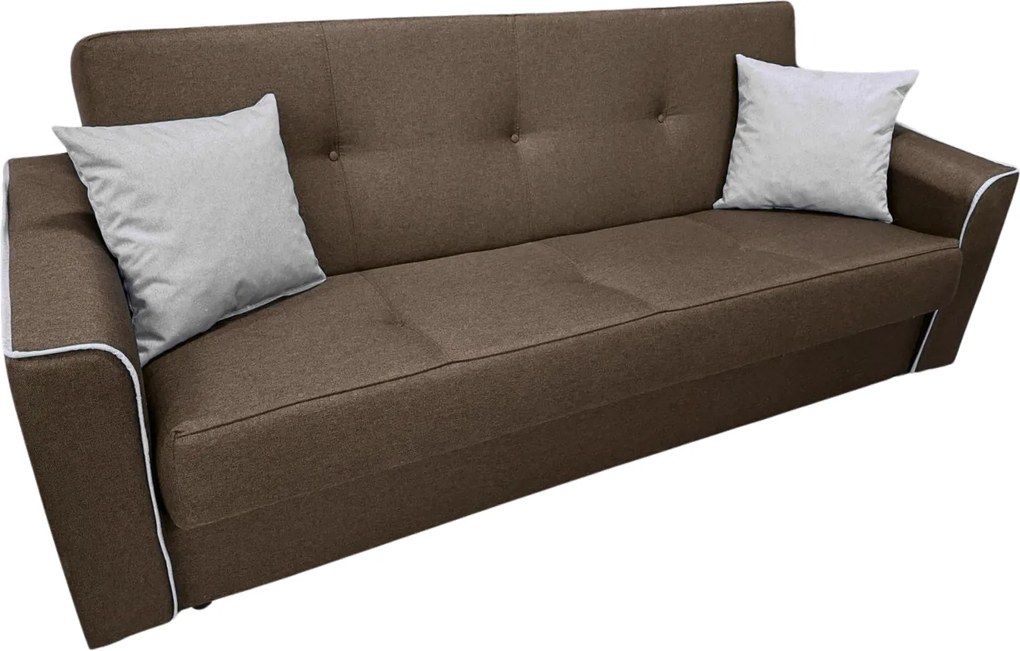 Canapea VERA extensibila, 3 locuri, lada de depozitare, stofa maro + gri, 225x90x90 Maro + Gri, Stofa