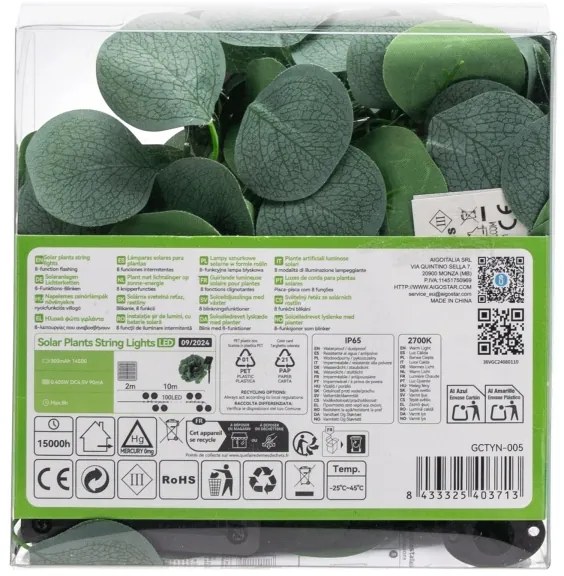 Instalație LED solară Aigostar 100xLED/12m IP65 alb cald eucalipt