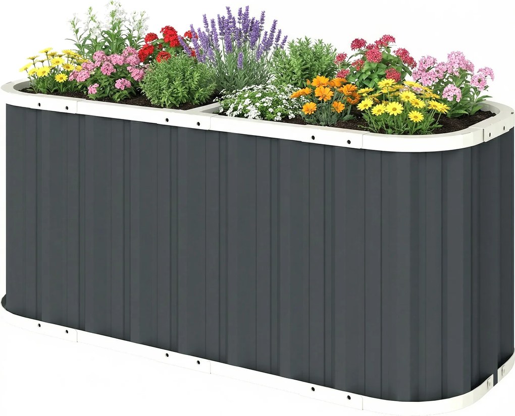 Outsunny Pat înălțat metalic 136 x 53 x 61 cm, adânc, pentru grădină, cu margini de protecție, etichete pentru plante, mănuși, fund deschis | Aosom Romania