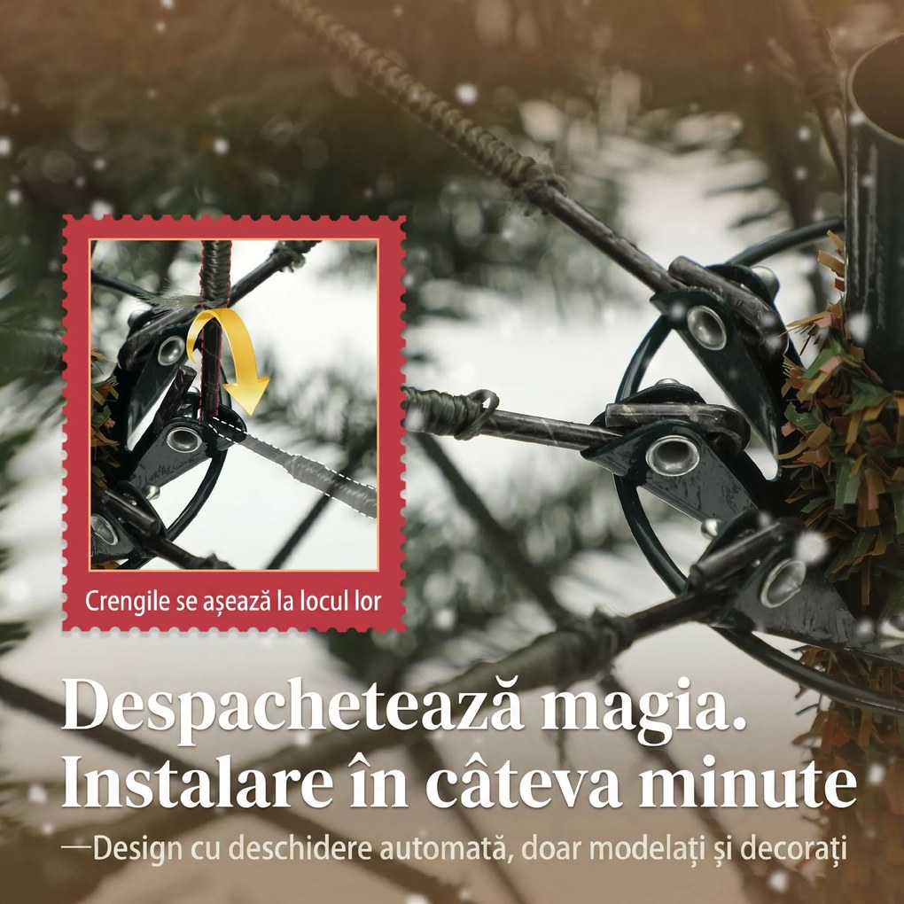 HOMCOM Brad Artificial de Crăciun de 180 cm, Brad de Crăciun Fals cu Ramuri Dense pe Balama, Bază Metalică Pliabilă, Structură pe Secțiuni Ușor de Asamblat, Verde | Aosom Romania