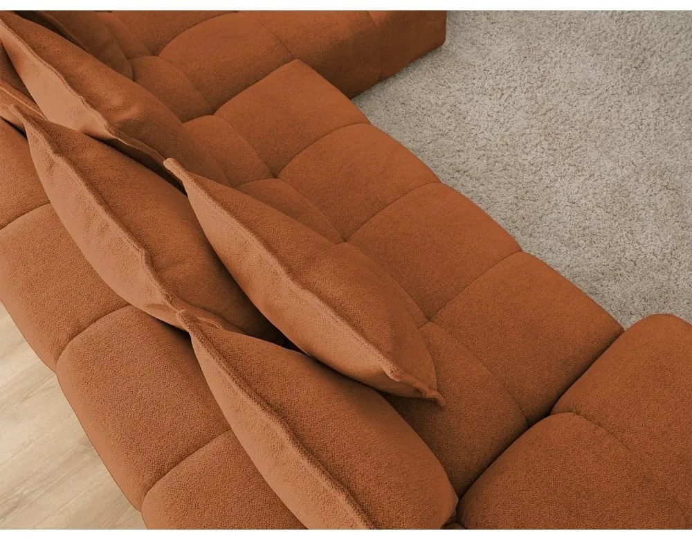 Colțar teracotă extensibil/cu spațiu de depozitare cu tapițerie din chenille (cu colț pe partea dreaptă/cu șezlong) Everest – Bobochic Paris