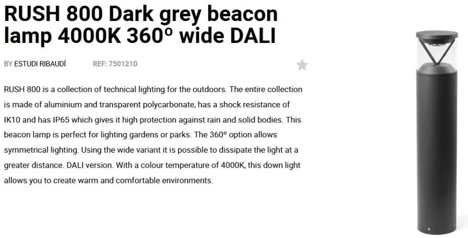 Stalp LED iluminat exterior simetric 360º wide IP65 RUSH 80cm 4000K DALI