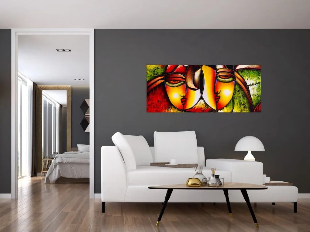 Tablou - Pictură în ulei, chipuri abstracte (120x50 cm)