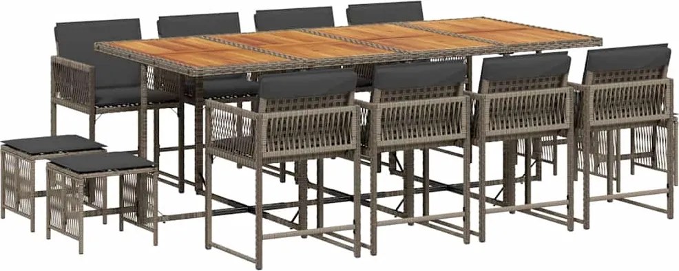 vidaXL Set mobilier de grădină cu perne, 13 piese, gri, poliratan
