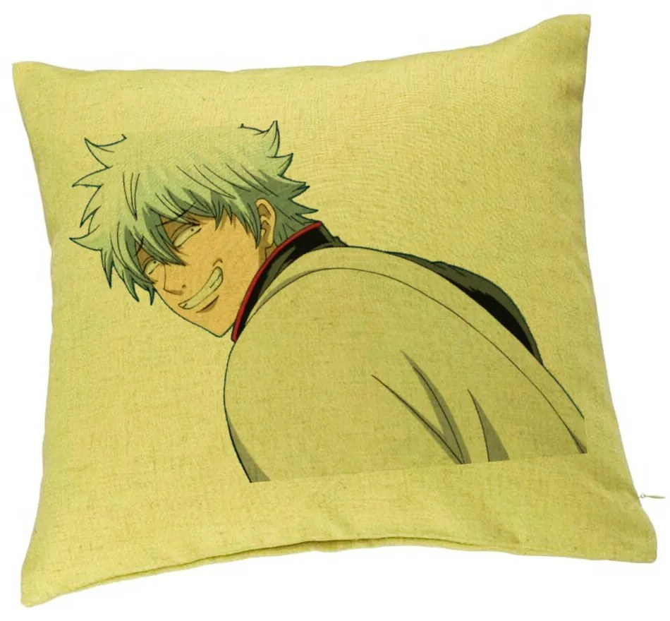 Perna Decorativa cu Gintama Gin, 40x40 cm, Verde, Husa Detasabila, Burduf