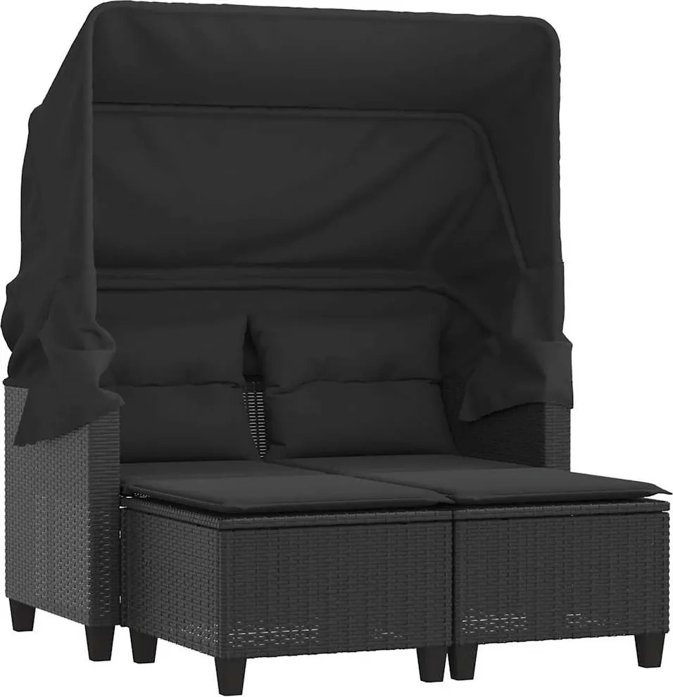 vidaXL Canapea de grădină cu baldachin și scaune, negru, poliratan