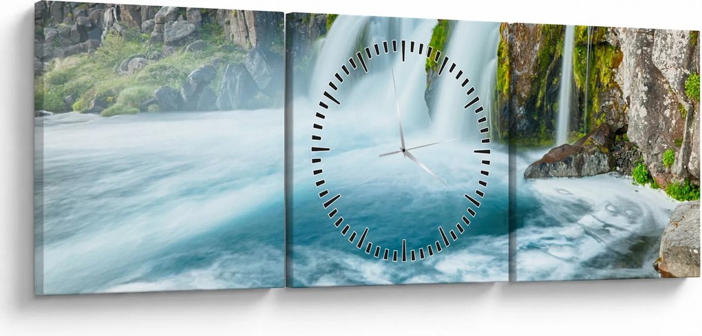 Tablou - Stânci și cascade (cu ceas) (90x30 cm)