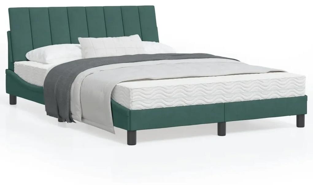 3213778 vidaXL Cadru de pat cu lumini LED, verde închis, 140x190 cm, catifea