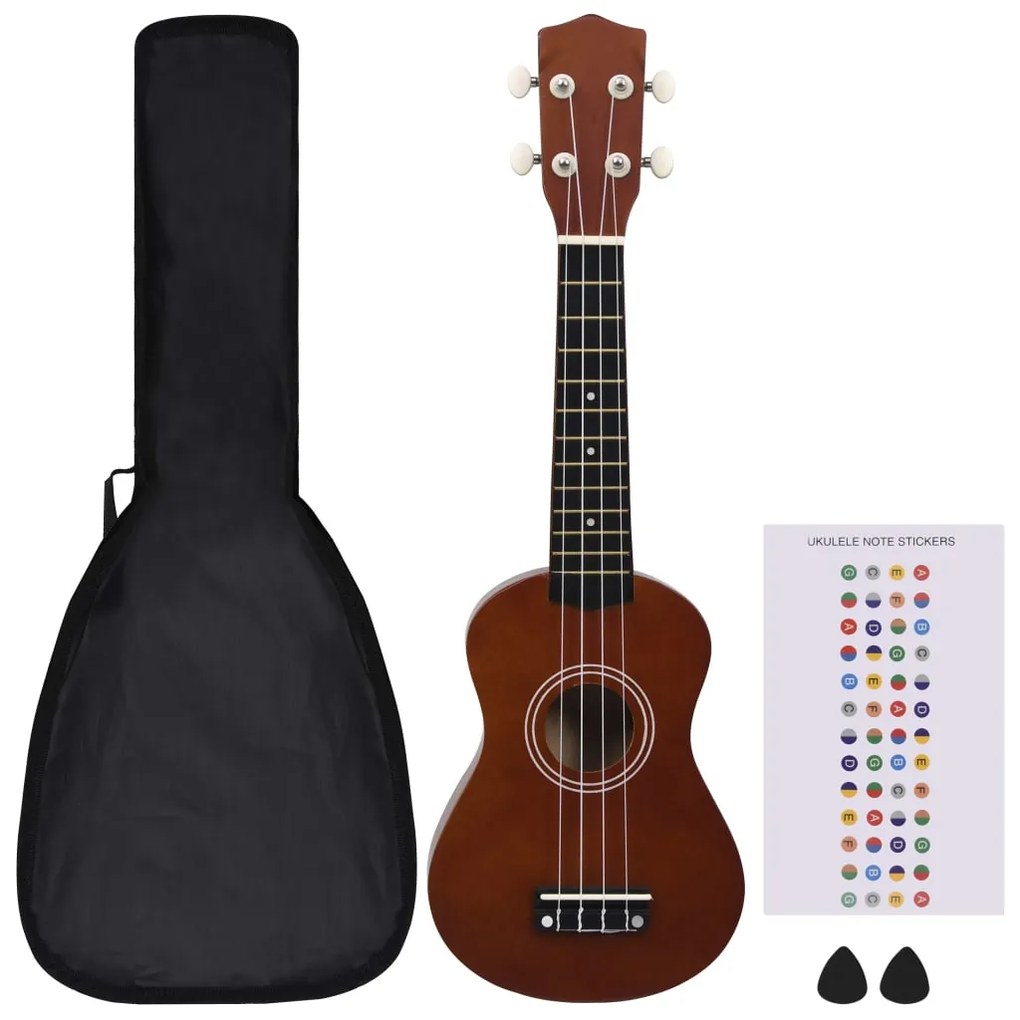 Set de ukulele soprano, pentru copii, cu husa, 21  , lemn inchis Maro inchis, 21