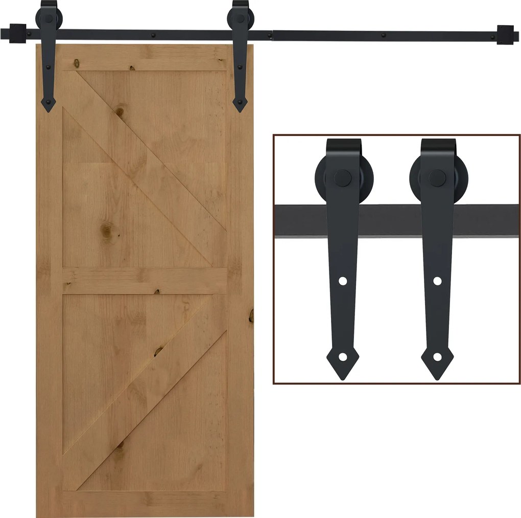 HOMCOM Kit pentru Usa Glisanta Greutate 100kg, Sina pentru Usa Glisanta cu Roti Stil Rustic, Negru