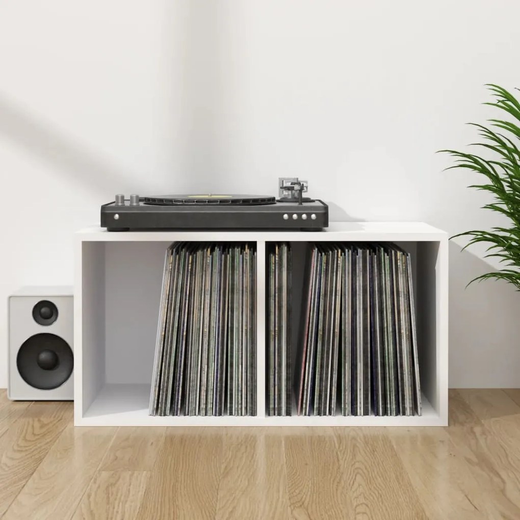 800117 vidaXL Cutie de depozitare viniluri, alb, 71x34x36 cm, lemn compozit