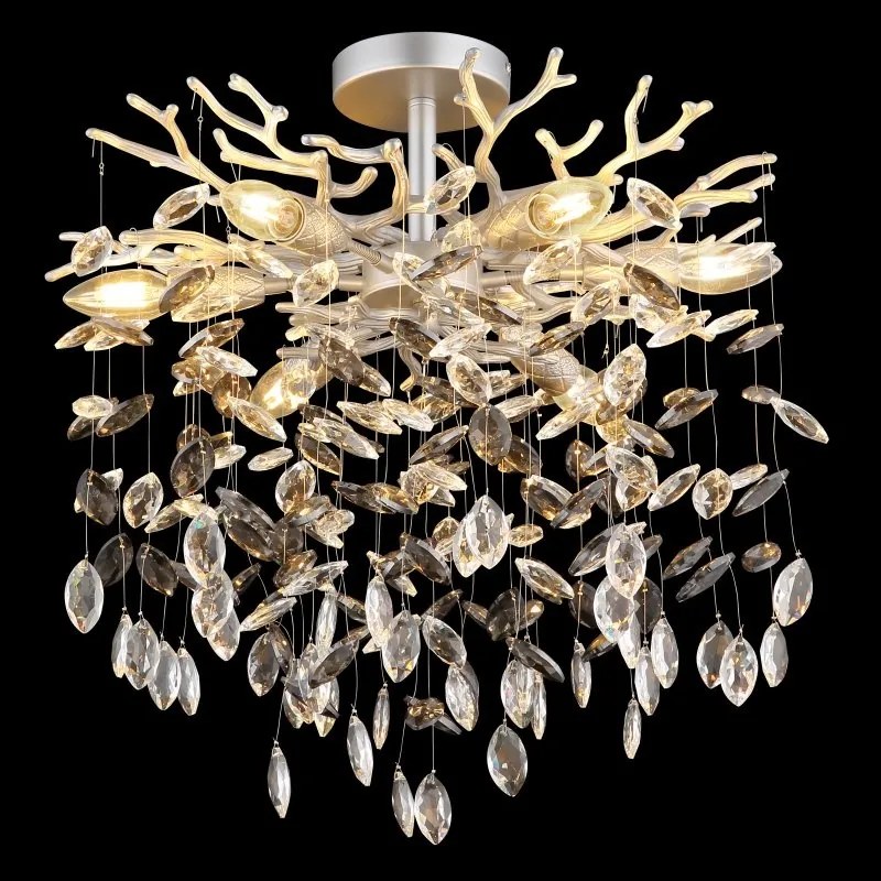 Plafoniera metal argintiu mat, cristale de sticla QUEENA