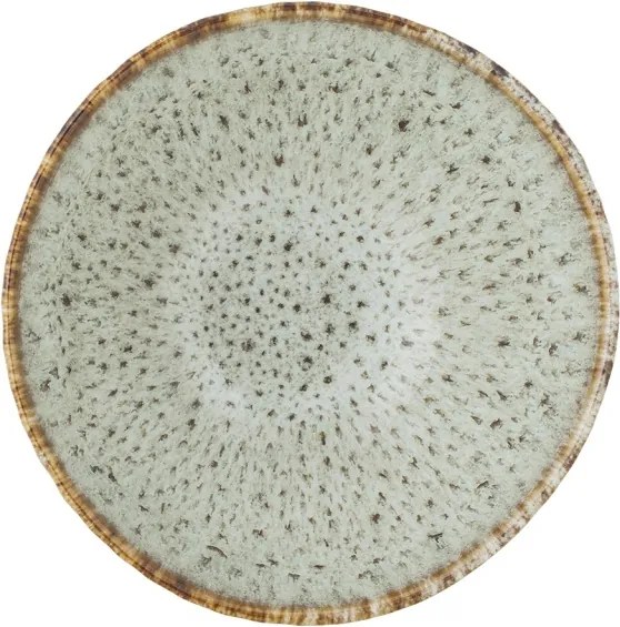 Bol din ceramică artizanală verde perlat cu striații fine și accente rustice, 200 ml, 11×5,5 cm, „Fleur"