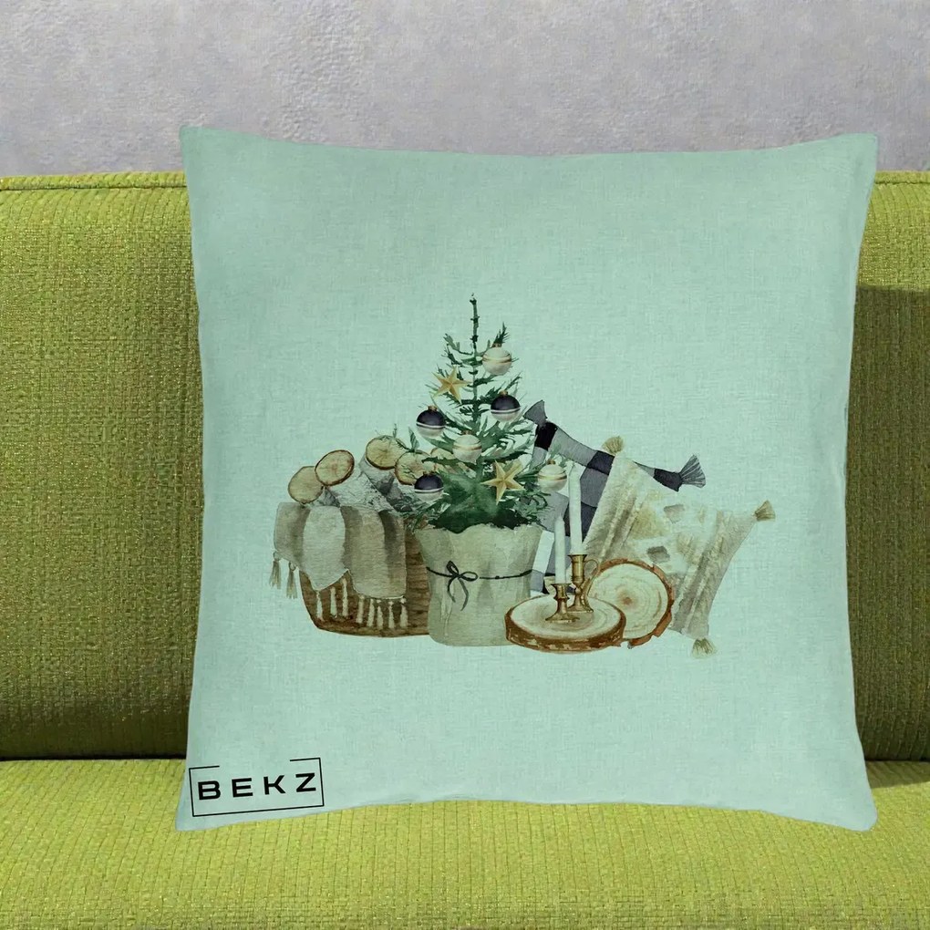 Perna Decorativa Colt Cozy de Craciun Boho, 40x40 cm, Verde Menta, Husa Detasabila, Perna Inclusa, BEKZ®