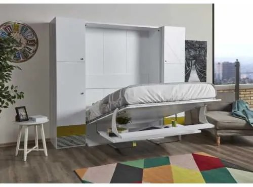 Pat rabatabil dublu cu birou Diva (LOFT) Double Table (140X190) - FARA DULAPURI LATERALE - Alb Mat