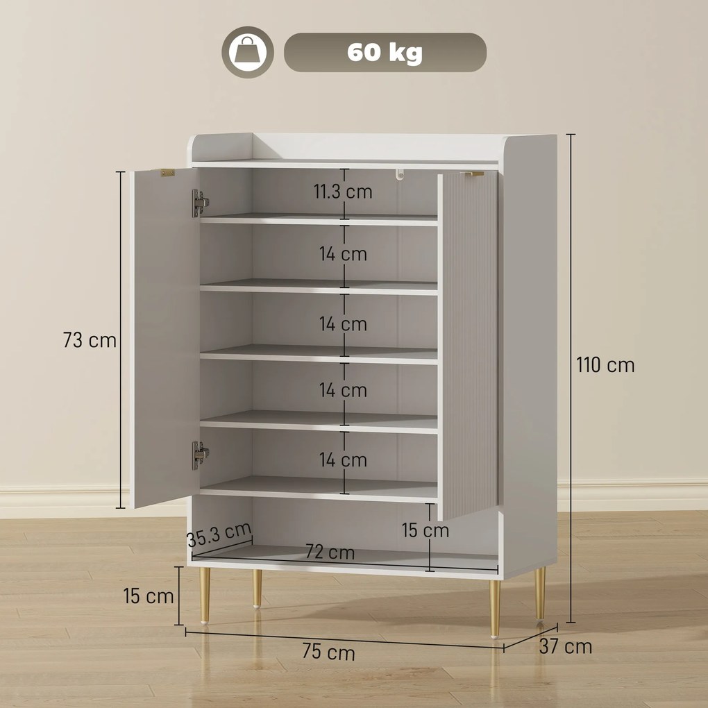 HOMCOM Scarpiera Salvaspazio pentru 24 de Perechi de Încălțăminte cu 3 Rafturi Detașabile și Raft Inferior | Aosom Romania