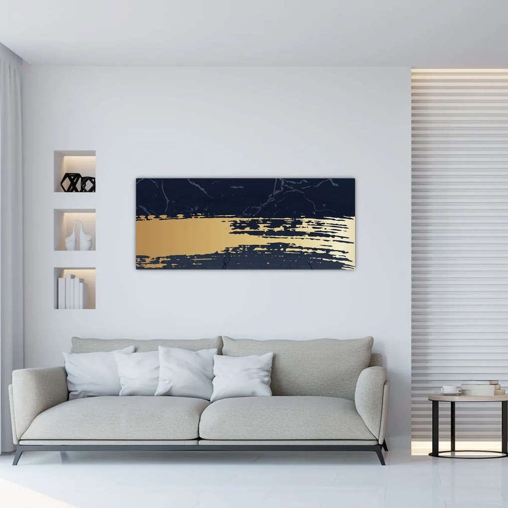 Tablou - Albastru și aur abstracție N⁰2 (120x50 cm)