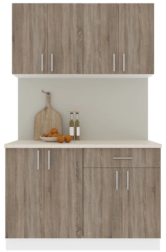Set Bucatarie Karo V2, Stejar Sonoma Inchis/Alb, Blat Thermo 28 mm, L 120 cm
