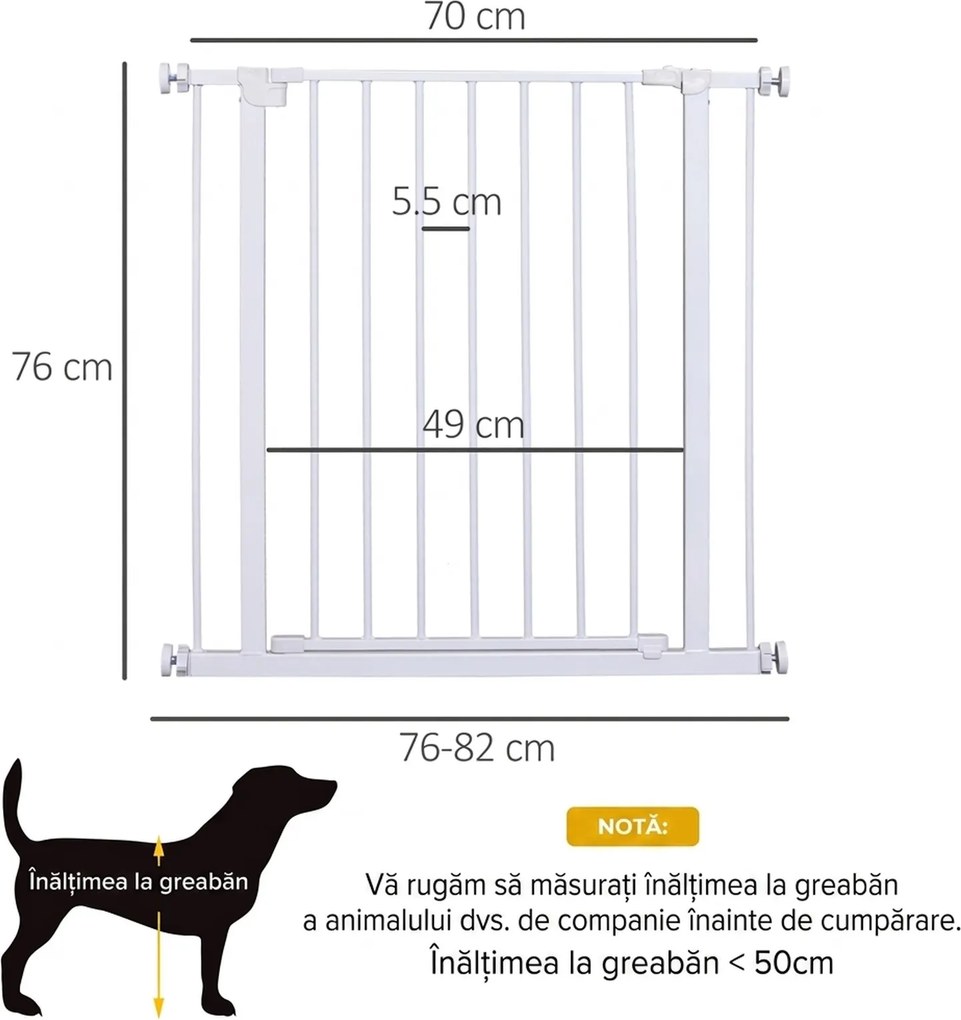 Poarta de Siguranta PawHut pentru Copii si Animale de Companie Alb 76-82x76cm | Aosom Romania