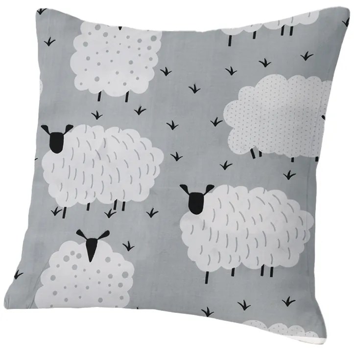 Set 2 bucati huse decorative WHITE SHEEPS 45x45 cm, gri
