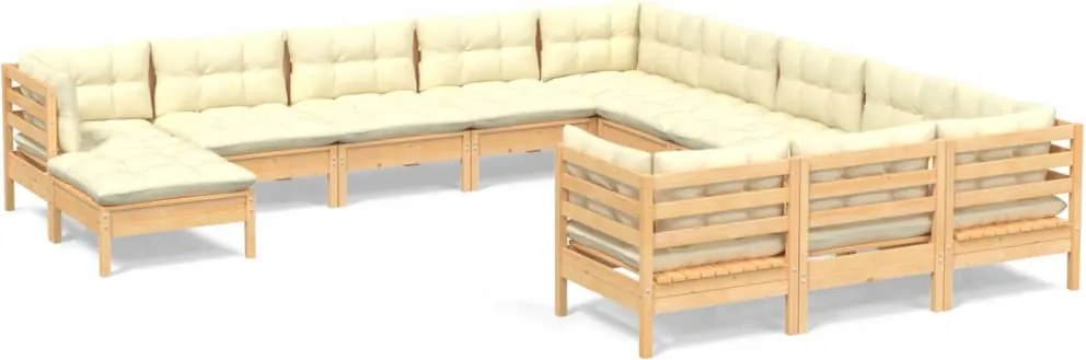 vidaXL Set de șezlonguri de grădină cu perne 12 piese crem lemn de pin