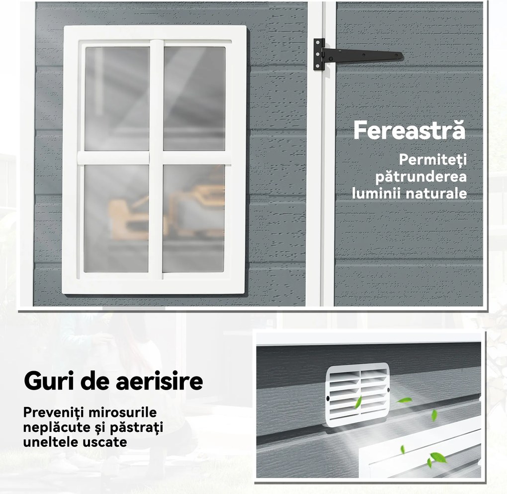 Outsunny Căsuță de Grădină pentru Depozitare Unelte 4.96m² Gri | Aosom Romania