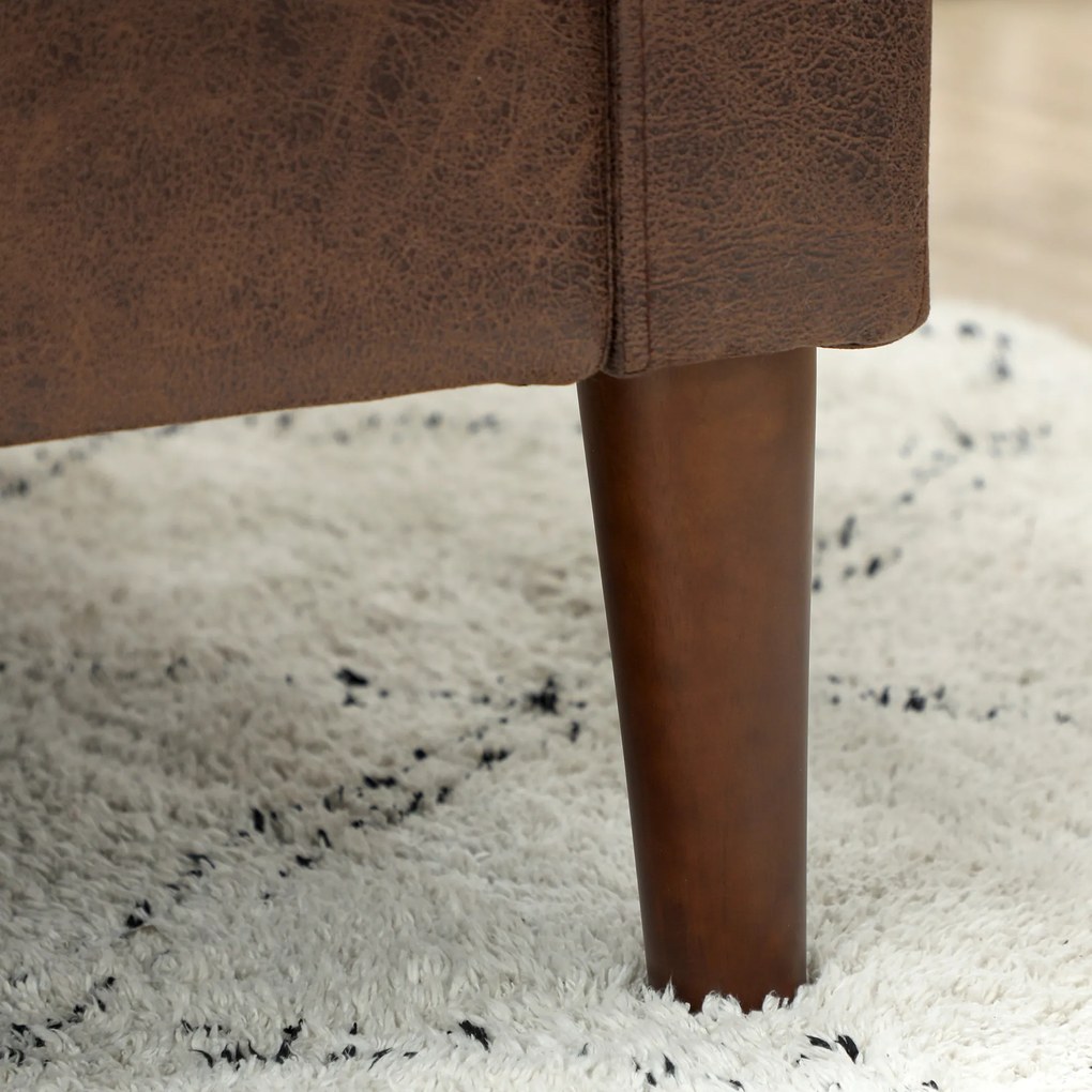 HOMCOM Divan cu 2 Locuri în Material Textil Efect Piele și Picioare din Lemn Maro | Aosom Romania