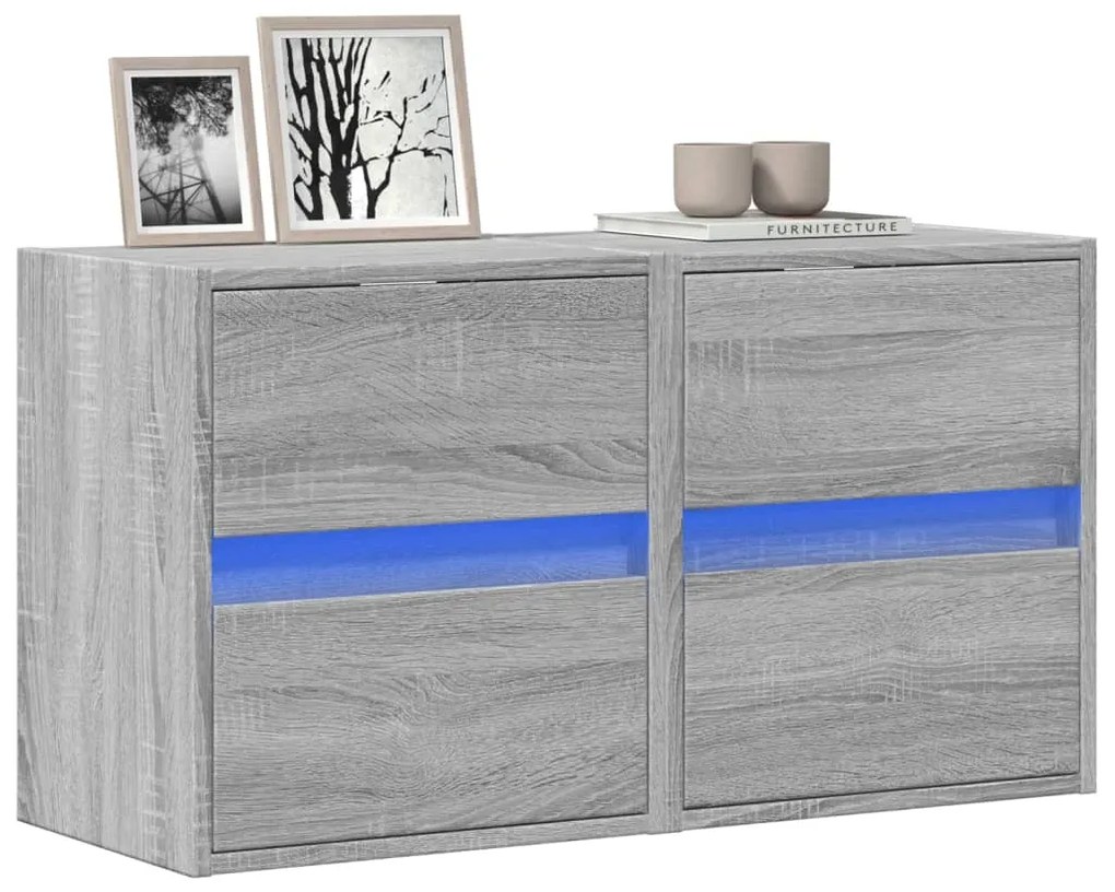 vidaXL Comodă TV de perete cu LED, 2 buc, gri sonoma, 41x31x45 cm