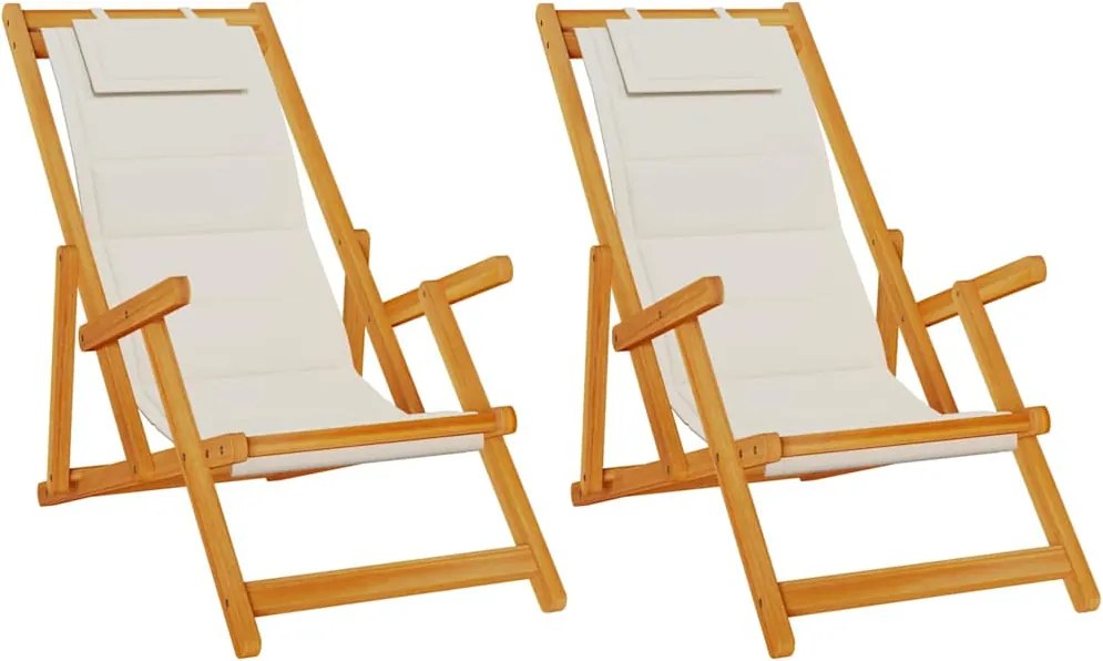 vidaXL Scaun de plajă cu pernă 2 pcs Maro 61.5 x 123 x 82cm