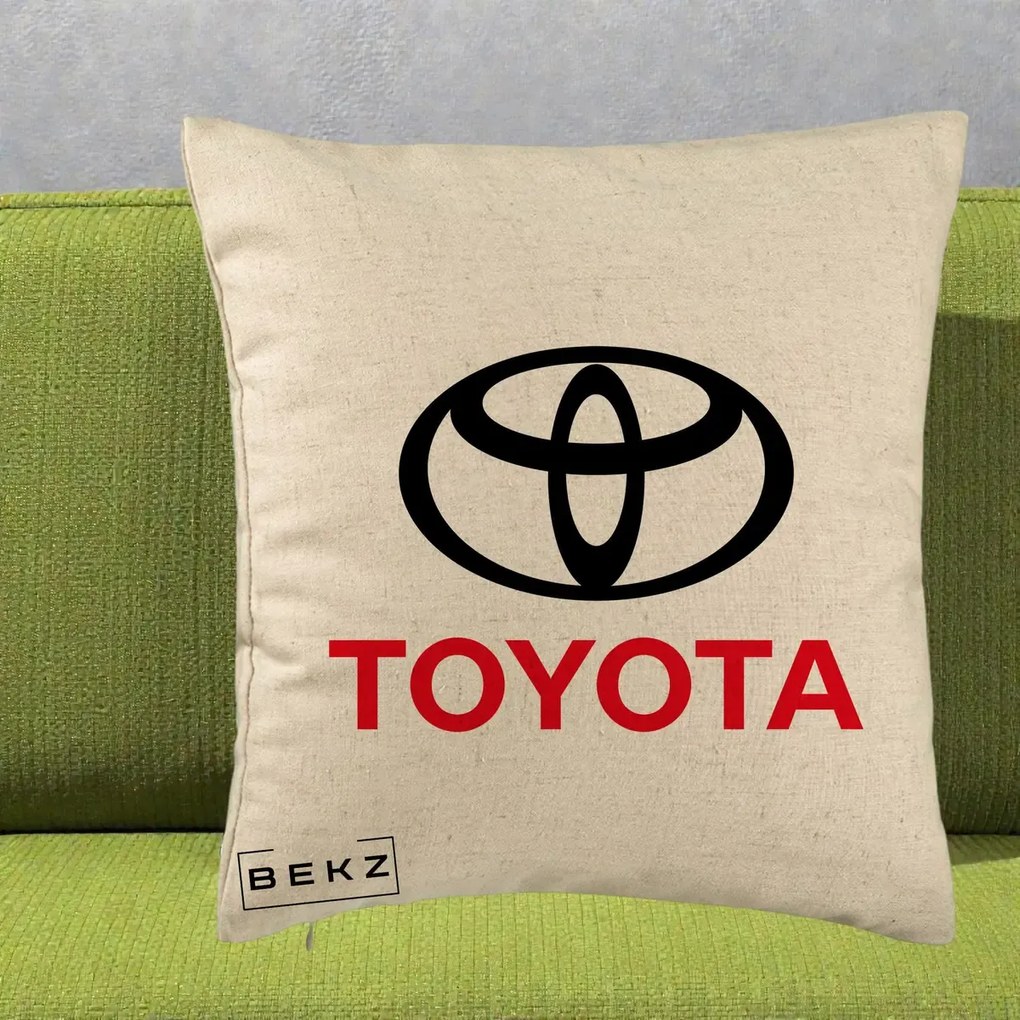 Perna Personalizata cu emblema Toyota, 40x40 cm, Bej, Husa Detasabila, Perna Inclusa, BEKZ®