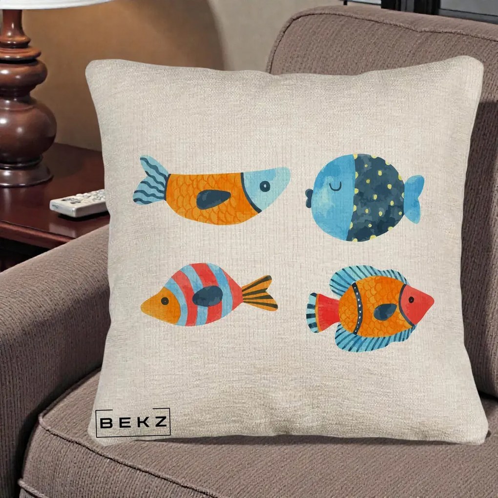 Perna Decorativa Pesti Acuarela, 40x40 cm, Bej Canapea, Husa Detasabila, Perna Inclusa, BEKZ®